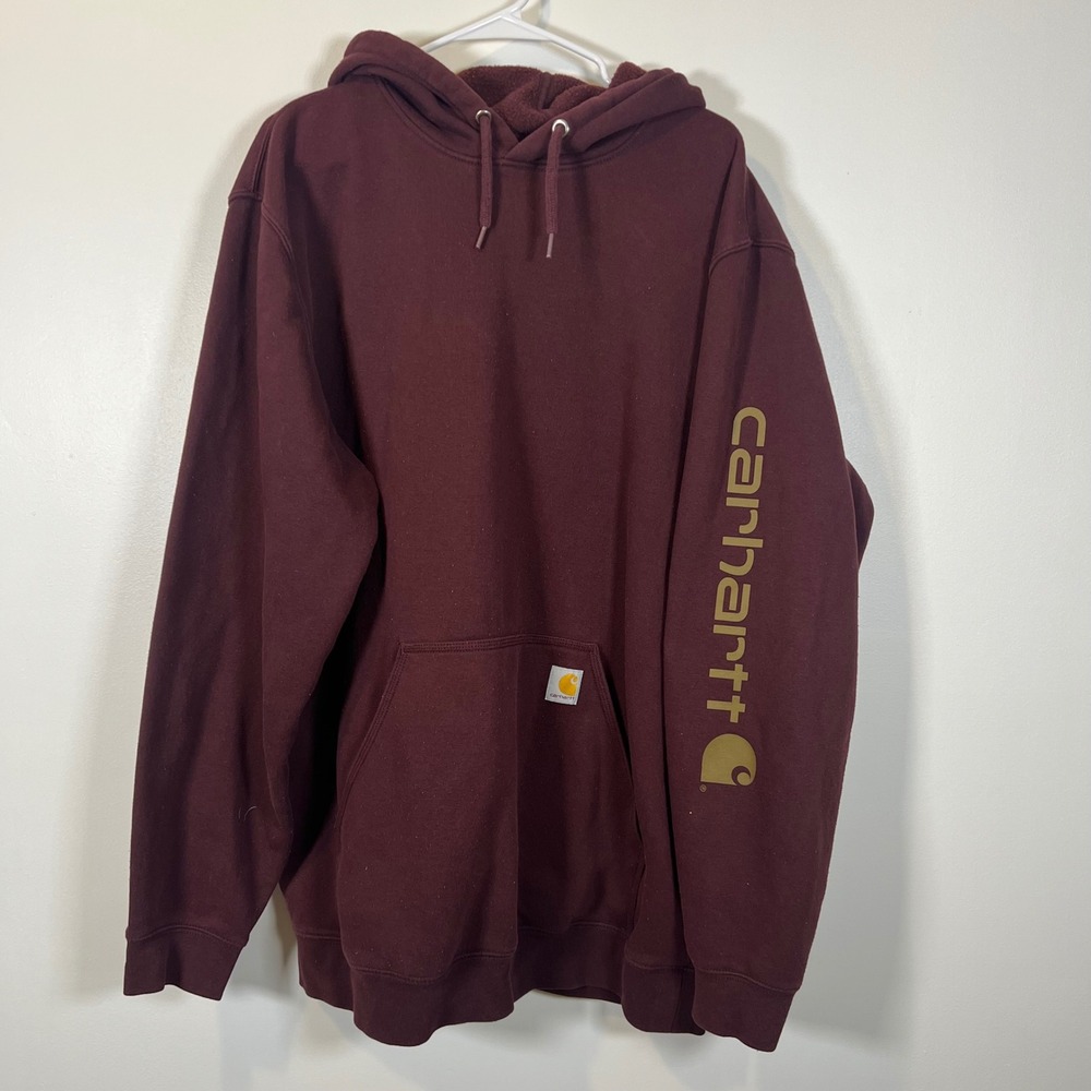 Carhartt Mens XL Tall Loose Fit Midweight Logo Sleeve Hoodie Burgundy K288